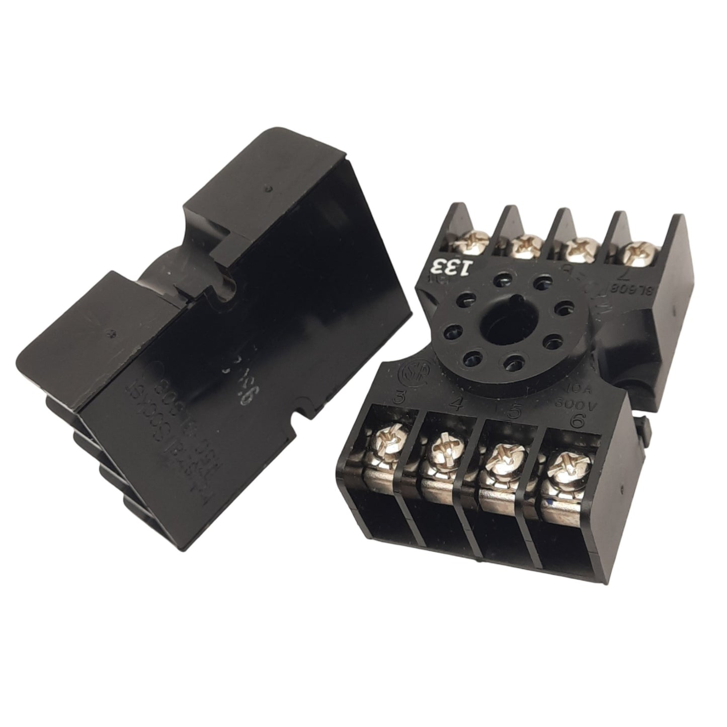 Used Lot of 2 Telemecanique H50-SL608 Relay Sockets, 8-Pin, 300V 10A, DIN Rail