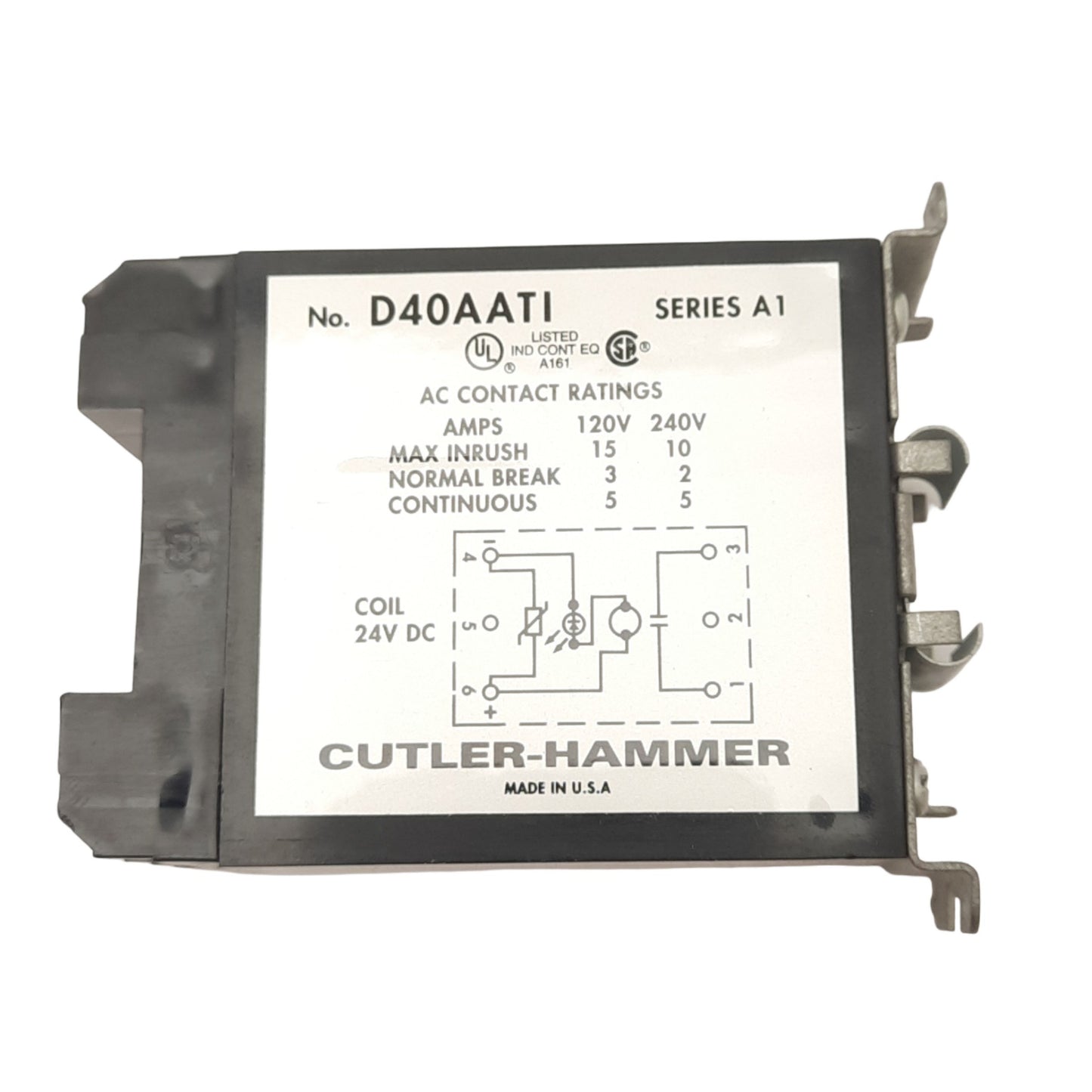Used Cutler-Hammer D40AATI Power Relay, 3-Pole, 15A 120/240VAC Max, 24VDC Coil
