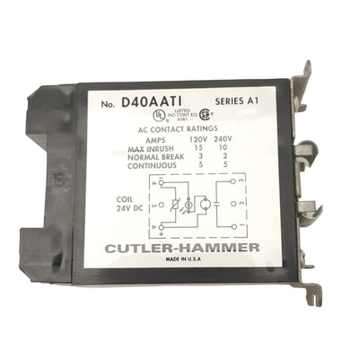 Used Cutler-Hammer D40AATI Power Relay, 3-Pole, 15A 120/240VAC Max, 24VDC Coil