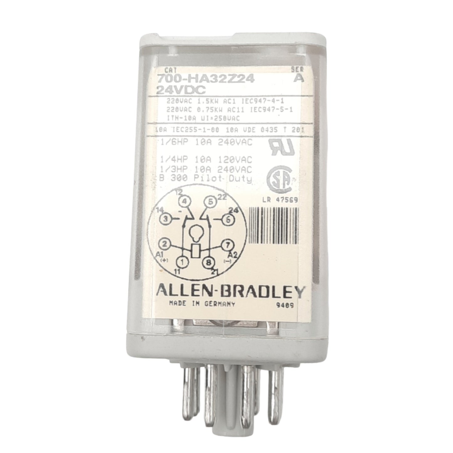 Used Allen Bradley 700-HA32Z24 A Plug-In Relay, DPDT, 8-Pin, 10A Max, 24VDC Coil