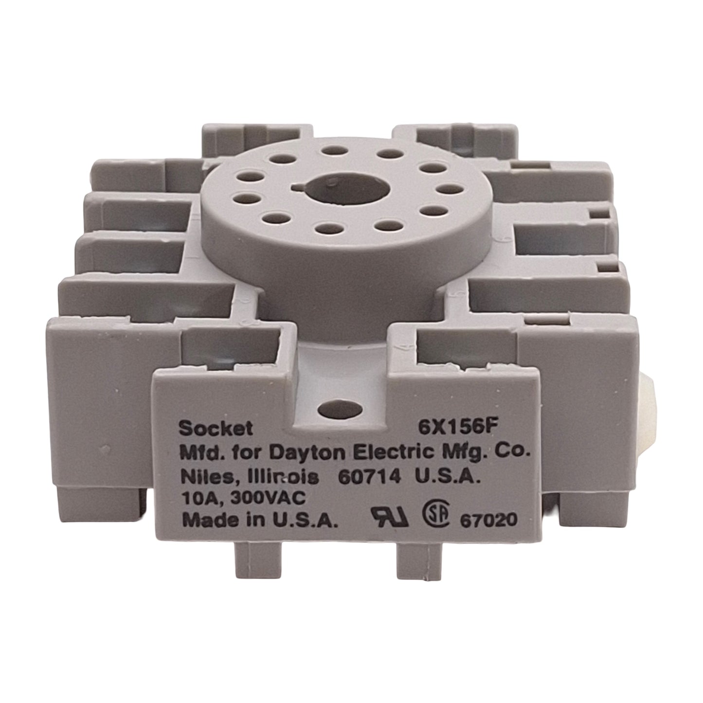 Used Lot of 5 Dayton 6X156F Relay Socket Base, 10A 300VAC, 11-Pin Octal, DIN Rail