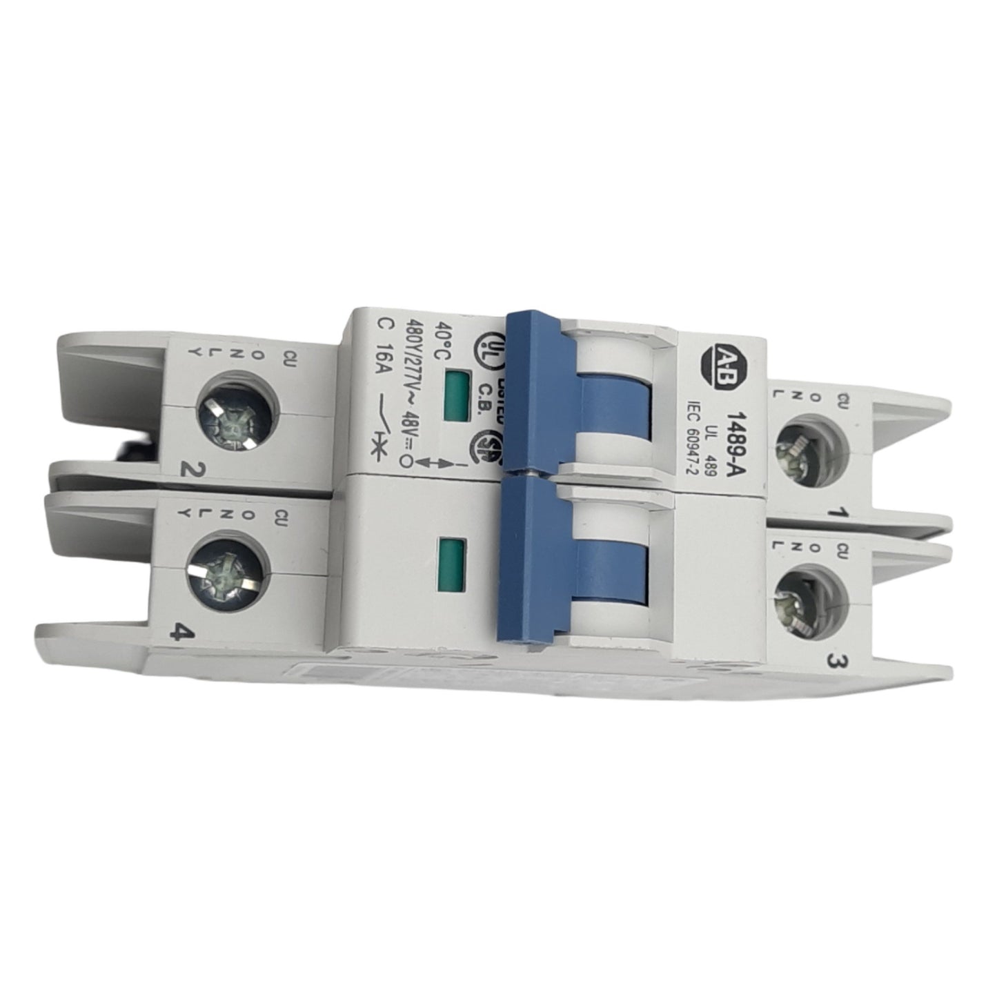 Used Allen Bradley 1489-A2C160 Circuit Breaker, 2-Pole, 16A, 480Y/277VAC, DIN Rail