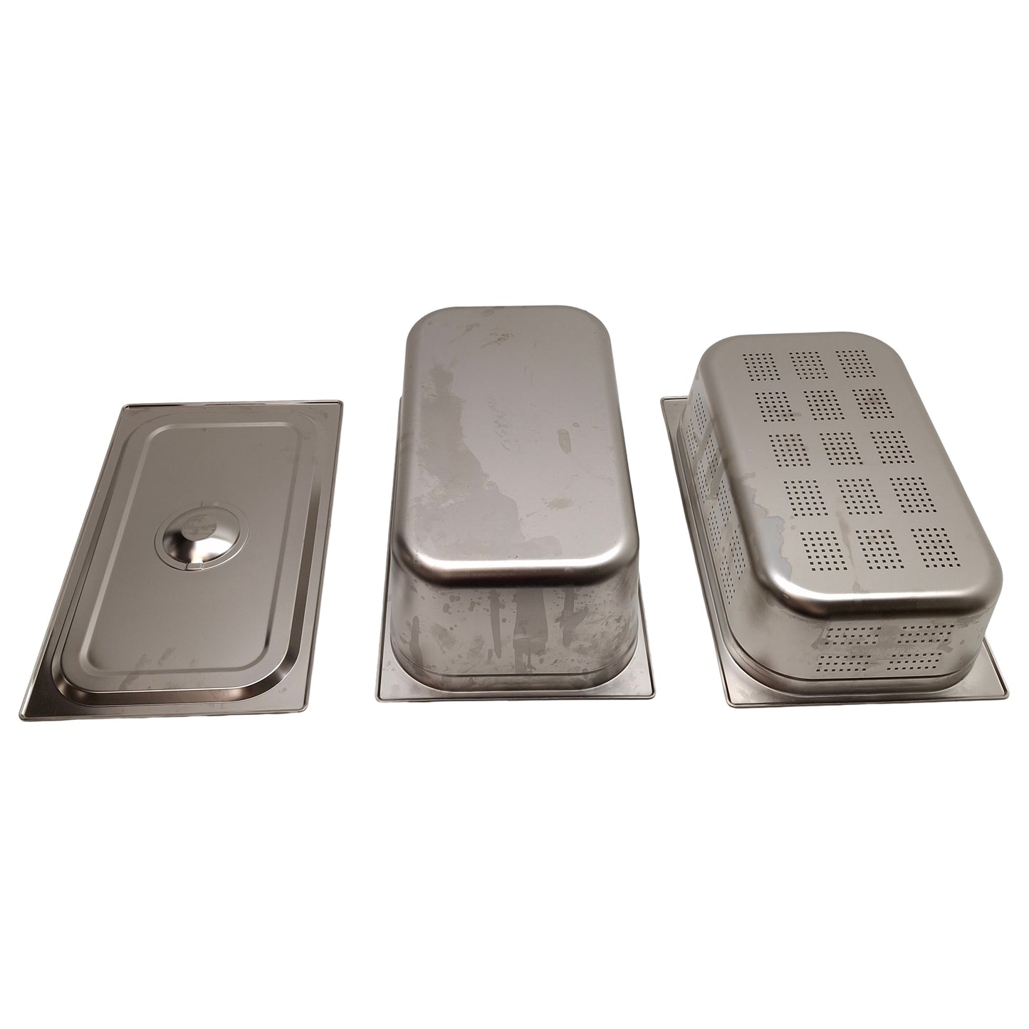 Used Stainless Steel Lab Bath Pan & Strainer, 20.75 x 12.75 x 7.5in, 6.5in Fill