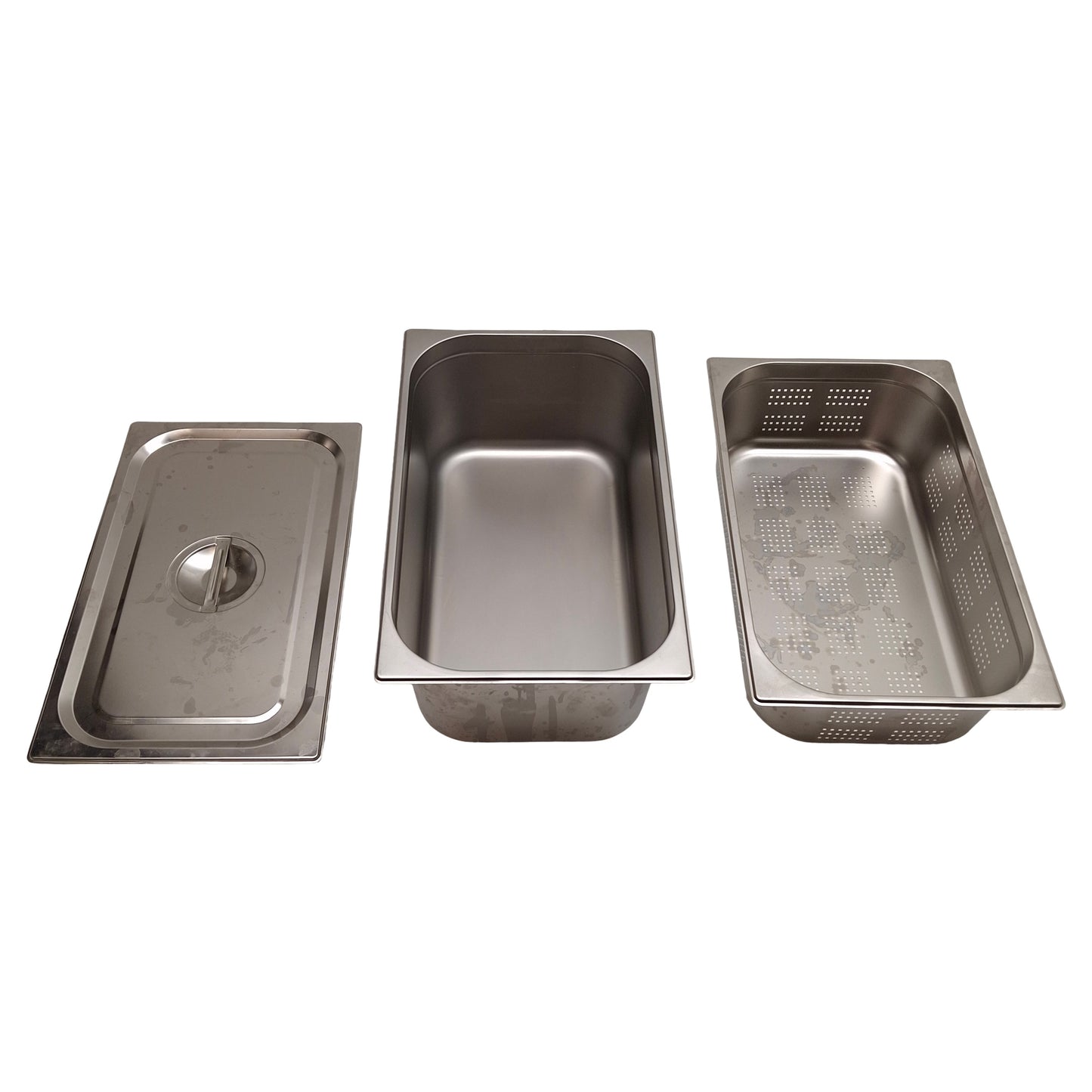Used Stainless Steel Lab Bath Pan & Strainer, 20.75 x 12.75 x 7.5in, 6.5in Fill