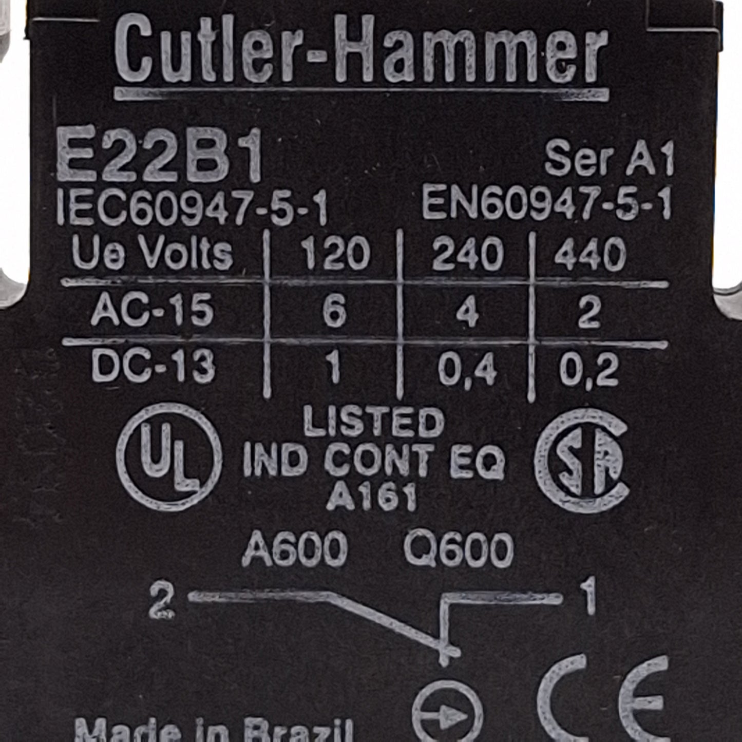 Used Lot of 3 Cutler Hammer E22B1 Pushbutton Contact Block, 22.5mm, 1NC, 6A 120VAC