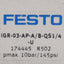 Used Festo 174 445 Manual One-way Flow Control Valve 10bar/145psi Max, 1/4in Fitting