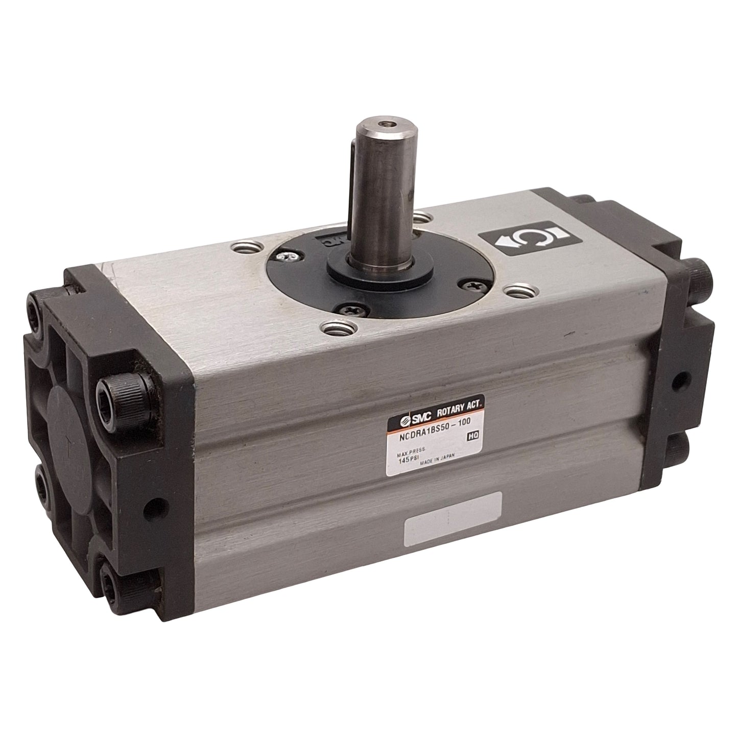 Used SMC NCDRA1BS50-100 Rotary Actuator, 100°, 145PSI, ø9/16in Shaft, 1/8in NPTF