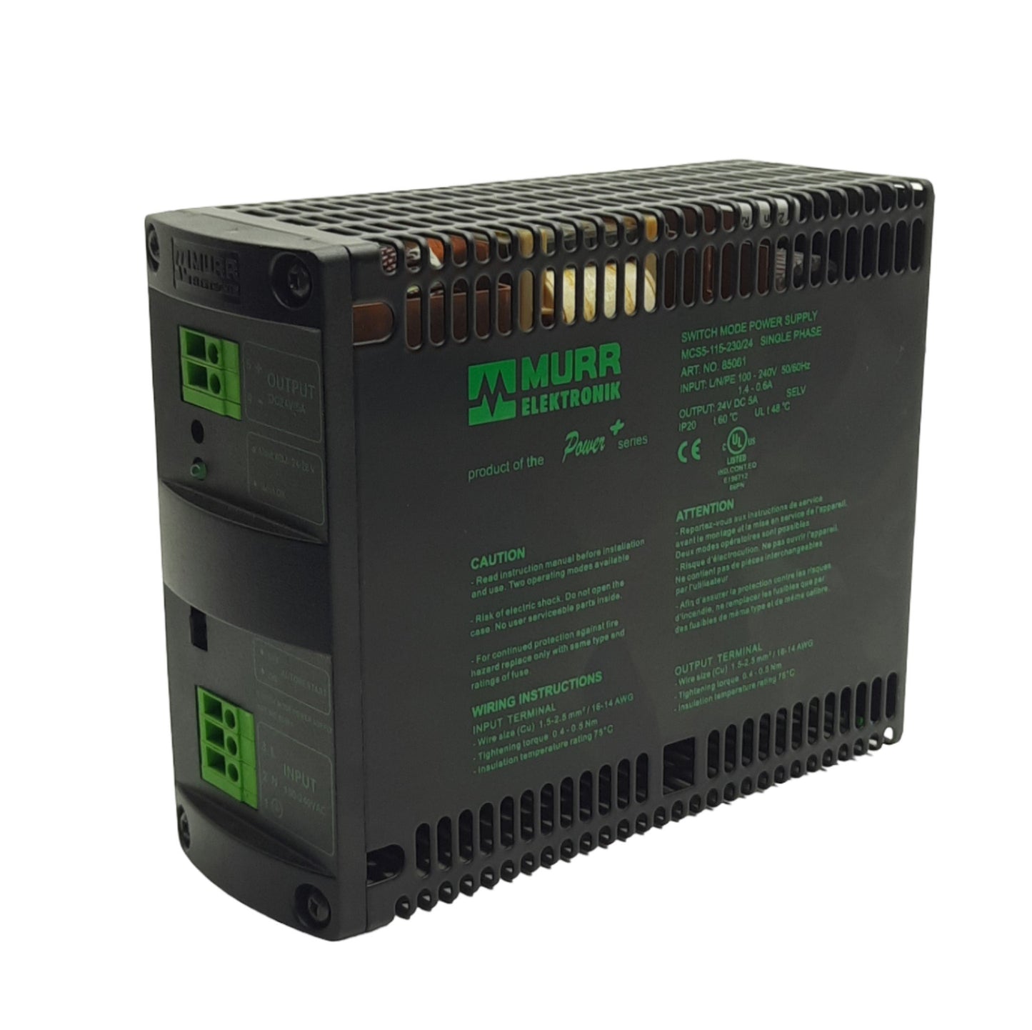 Used Phoenix Contact MCS5-115-230/24 85061 Power Supply, 100-240VAC In, 24VDC 5A Out