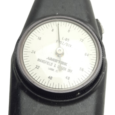 Used Ametek L-05 Mechanical Force Gauge, 1 Oz Divisions, 5lbs Capacity, 10-32 Thread