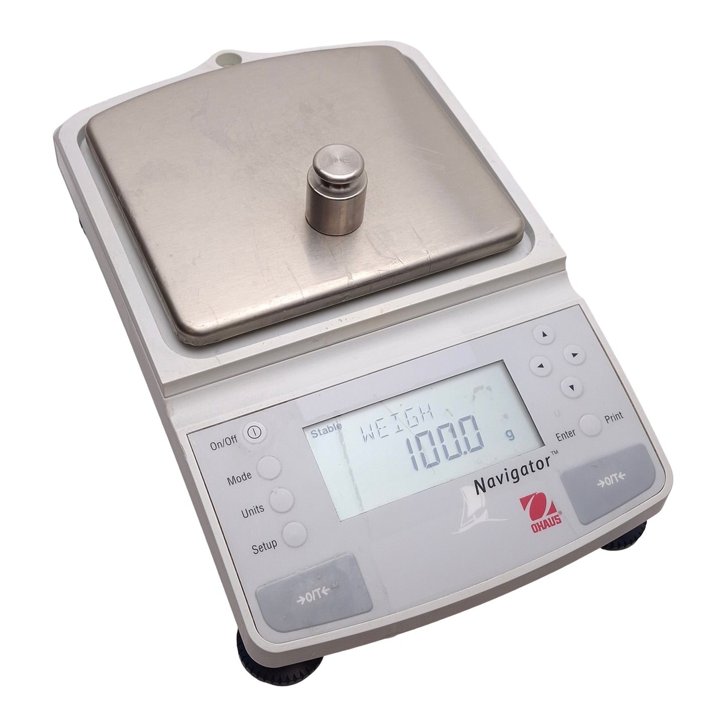 Used Ohaus N0B110 Navigator Balance Scale, 0.1g Resolution, 2100g Capacity, 6-12VDC