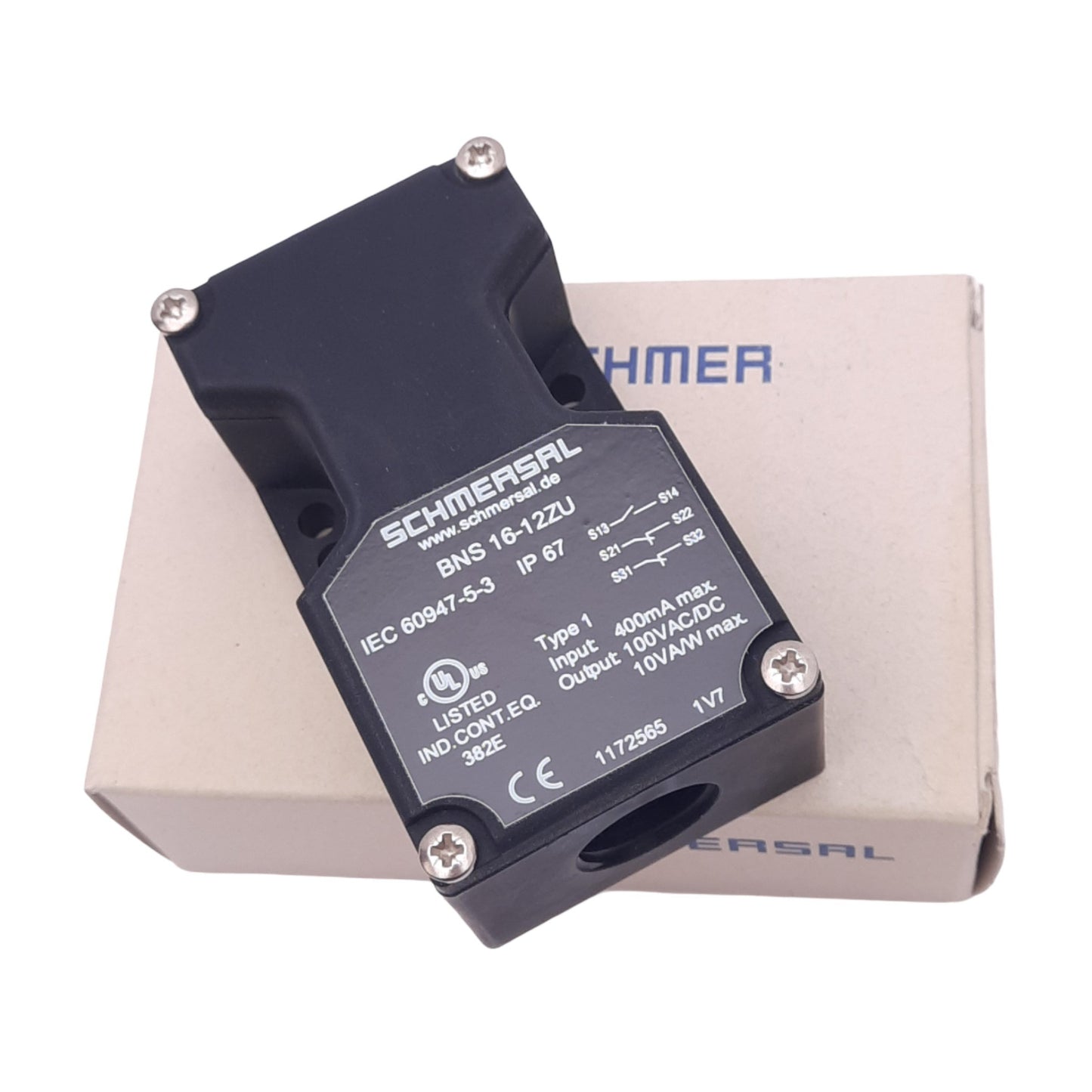 New Schmersal 1172565 BNS16-12ZU Magnetic Safety Switch, 2NC 1NO, 400mA In, 100V Out