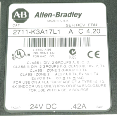 Used Allen Bradley 2711-K3A17L1 PanelView 300 24VDC Input, 128 x 64 Resolution