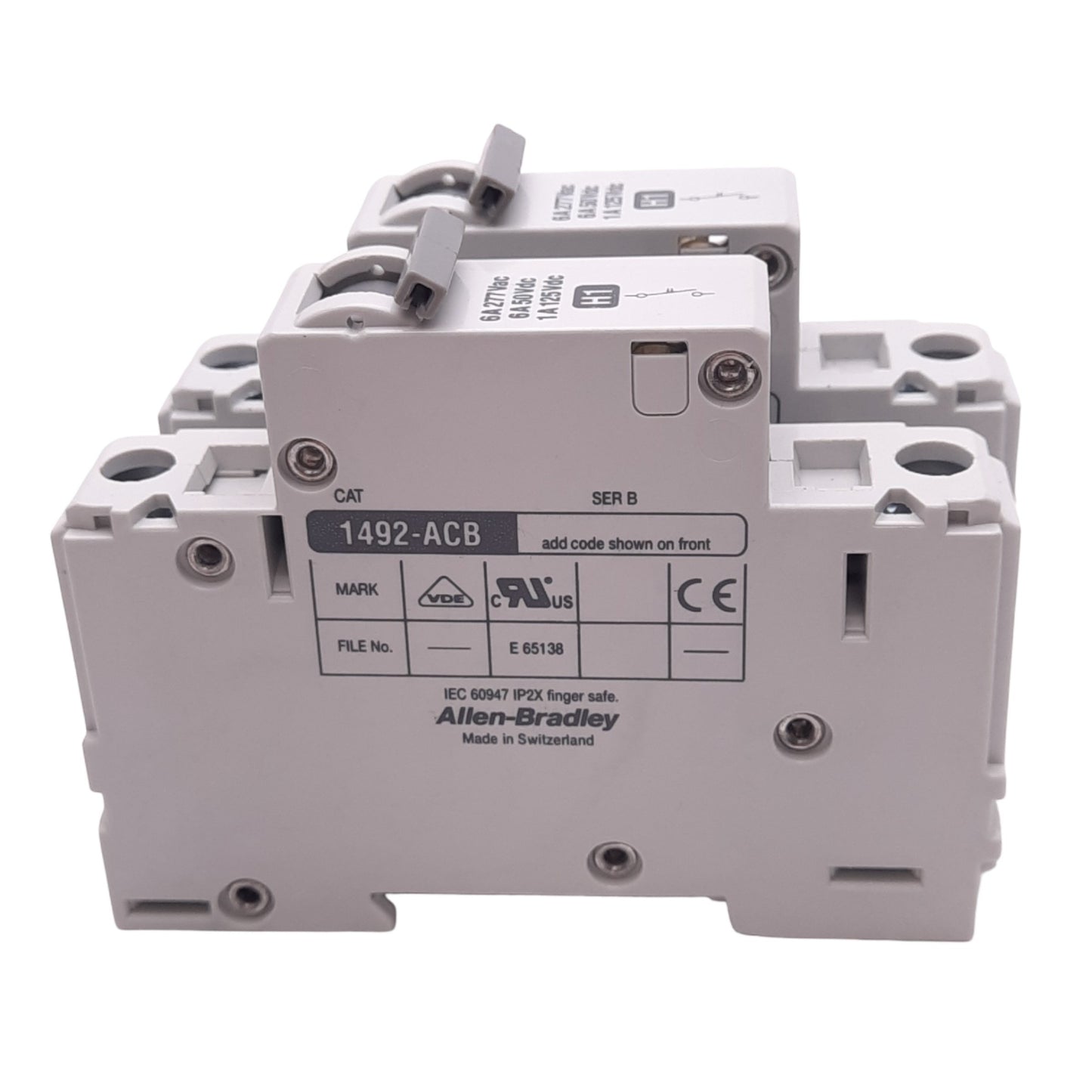 Used Lot of 2 Allen Bradley 1492-ACBH1 Auxiliary Circuit Breakers, 1-Pole, 1A 125VDC