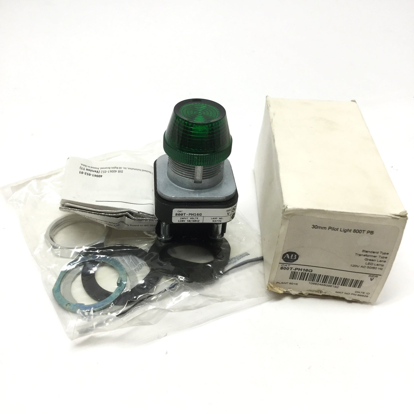New Allen Bradley 800T-PH16G Illuminated LED Green Pilot Indicator Light 120VAC