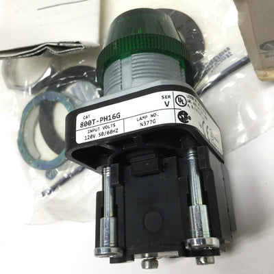 New Allen Bradley 800T-PH16G Illuminated LED Green Pilot Indicator Light 120VAC