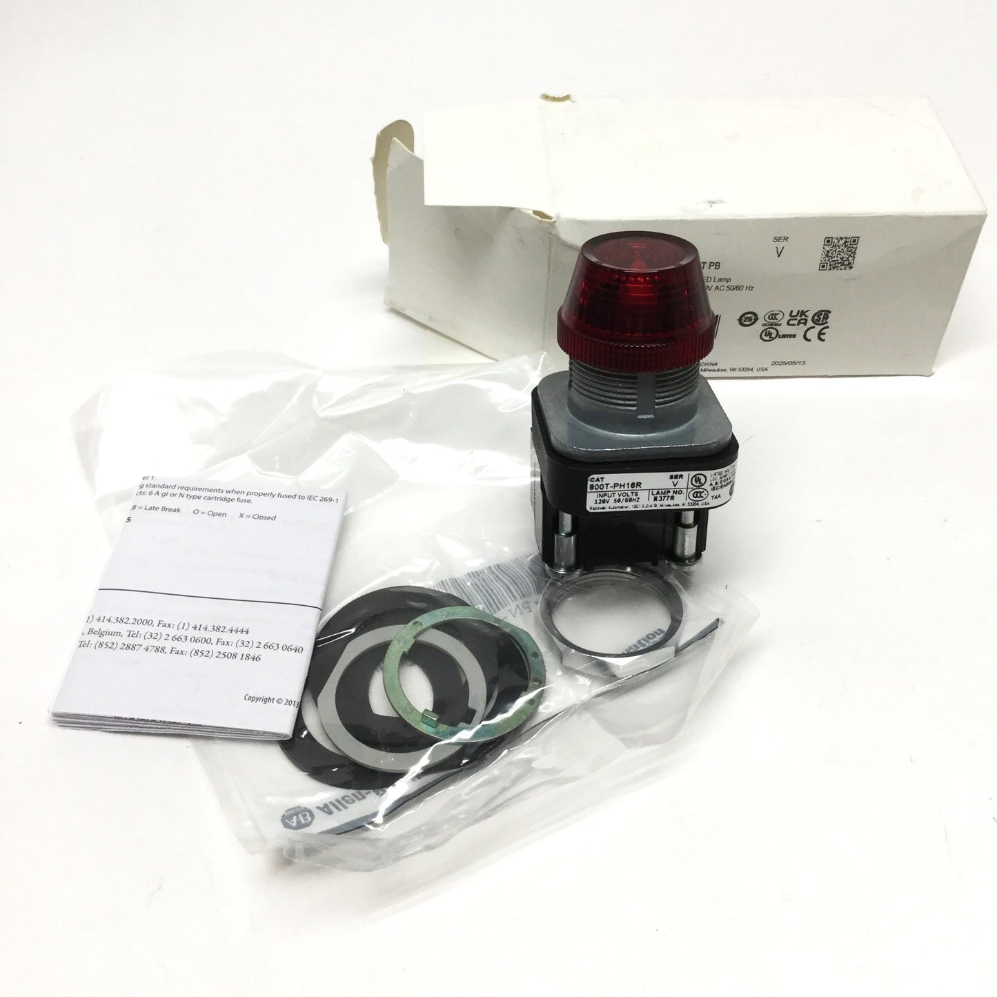 New Allen Bradley 800T-PH16R Illuminated LED Red Pilot Indicator Light 120VAC