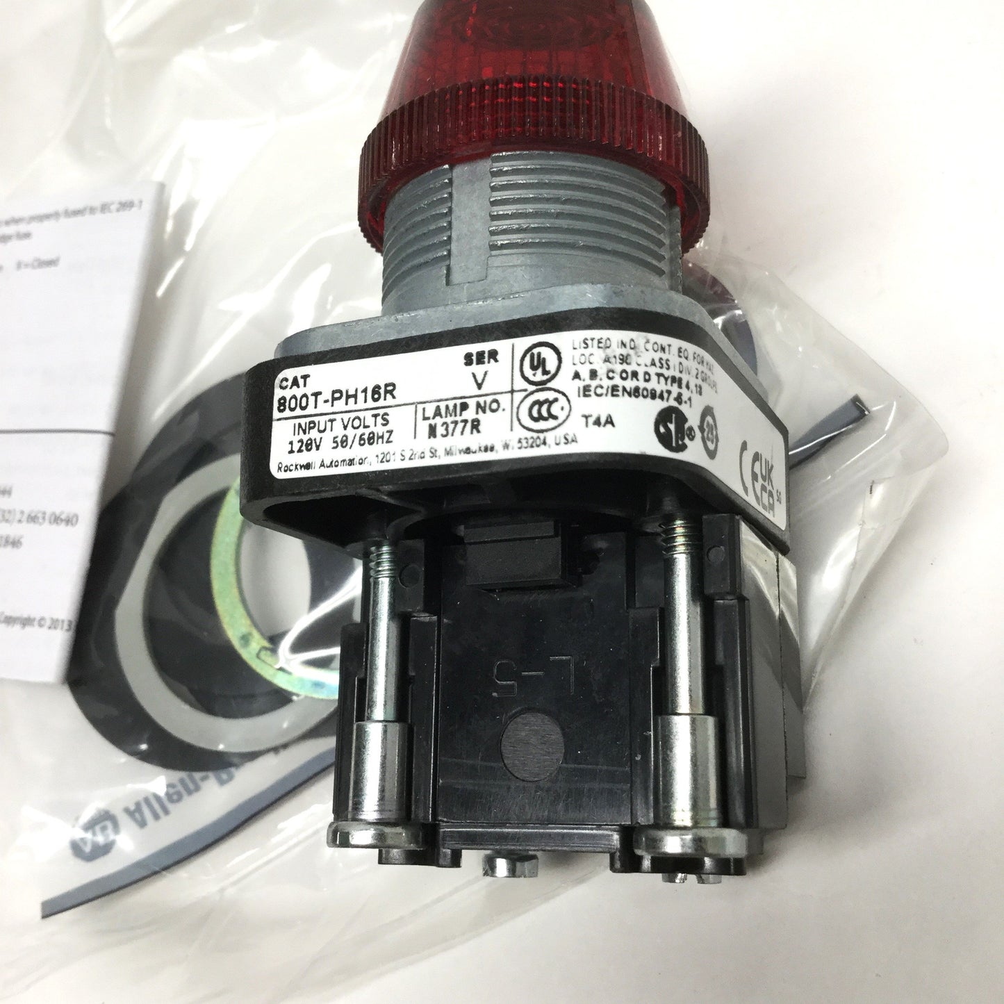 New Allen Bradley 800T-PH16R Illuminated LED Red Pilot Indicator Light 120VAC