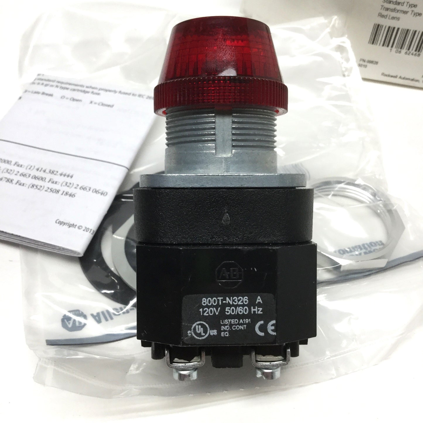New Allen Bradley 800T-PH16R Illuminated LED Red Pilot Indicator Light 120VAC