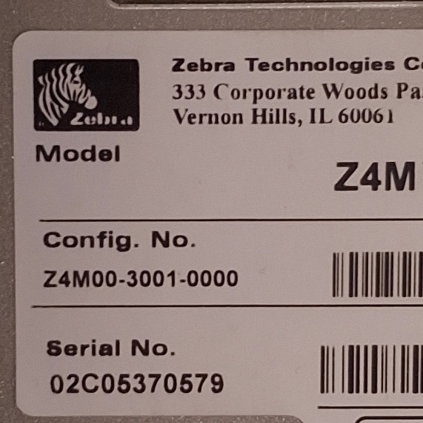 Used Zebra Z4M Thermal Label Printer 4.09in Width, 300dpi/12 dots per min, 90-264VAC