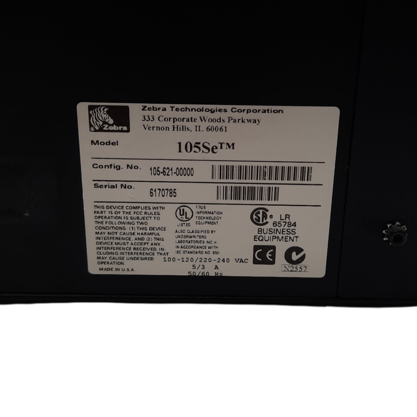 Used Zebra 105Se Thermal Transfer Demand Printer, 4.09in x 15in Label, *No Printhead*