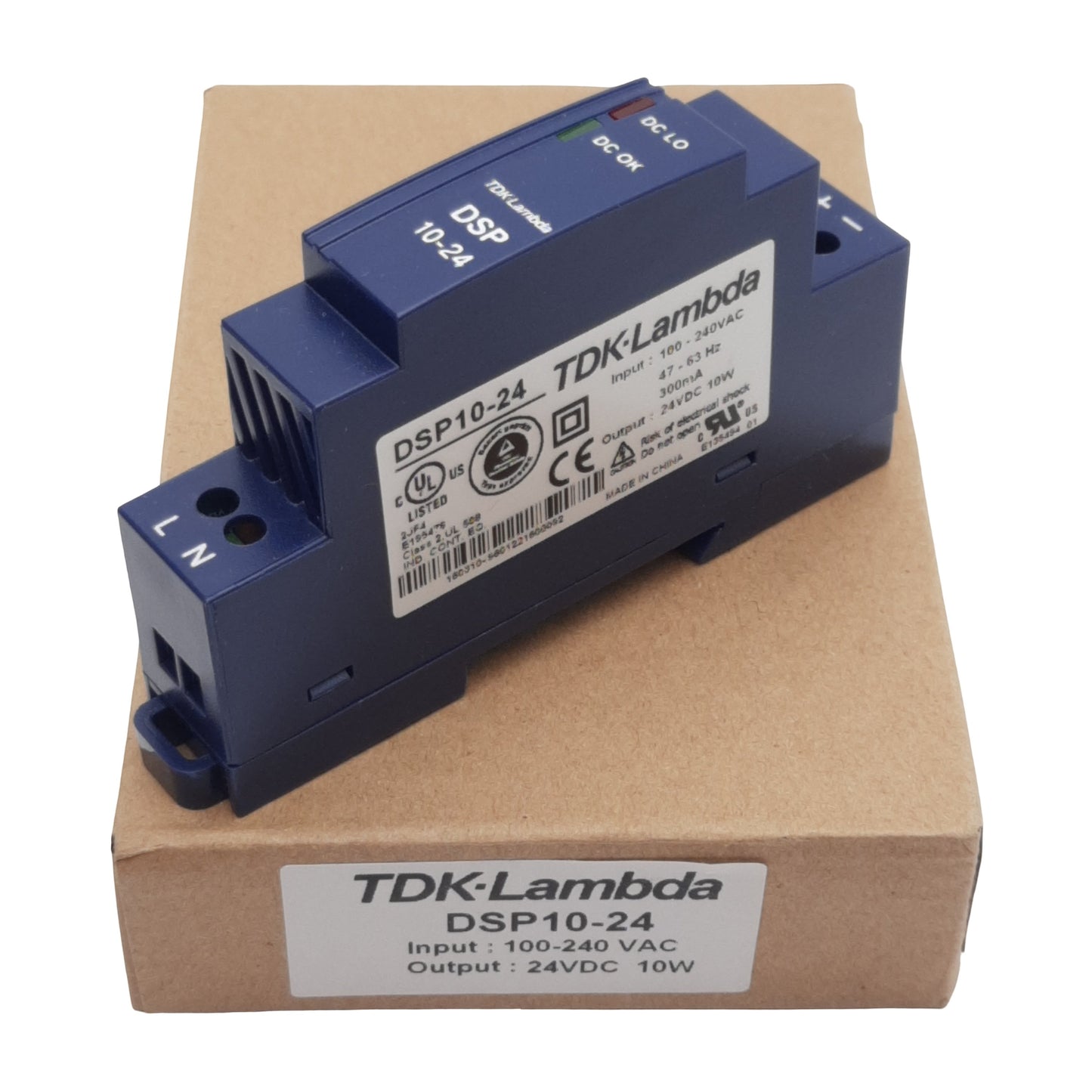 New TDK-Lambda DSP10-24 Power Supply, 100-240VAC In, 24VDC 10W Out, DIN Rail