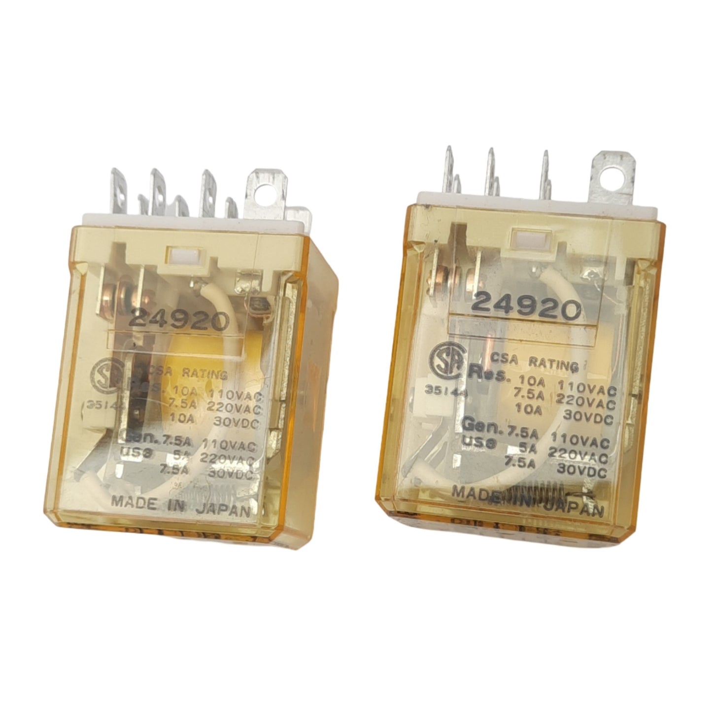 Used Lot of 2 IDEC RH2B-UAC24V Plug-In Relays, DPDT, 8-Pin, 10A Max, 24VAC Coil