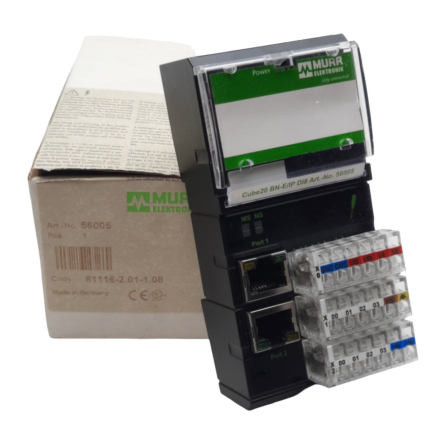 Used Murrelektronik 56005 Cube20 BN-E/IP DI8 Bus Node Ethernet-IP, 8-Input, 24VDC