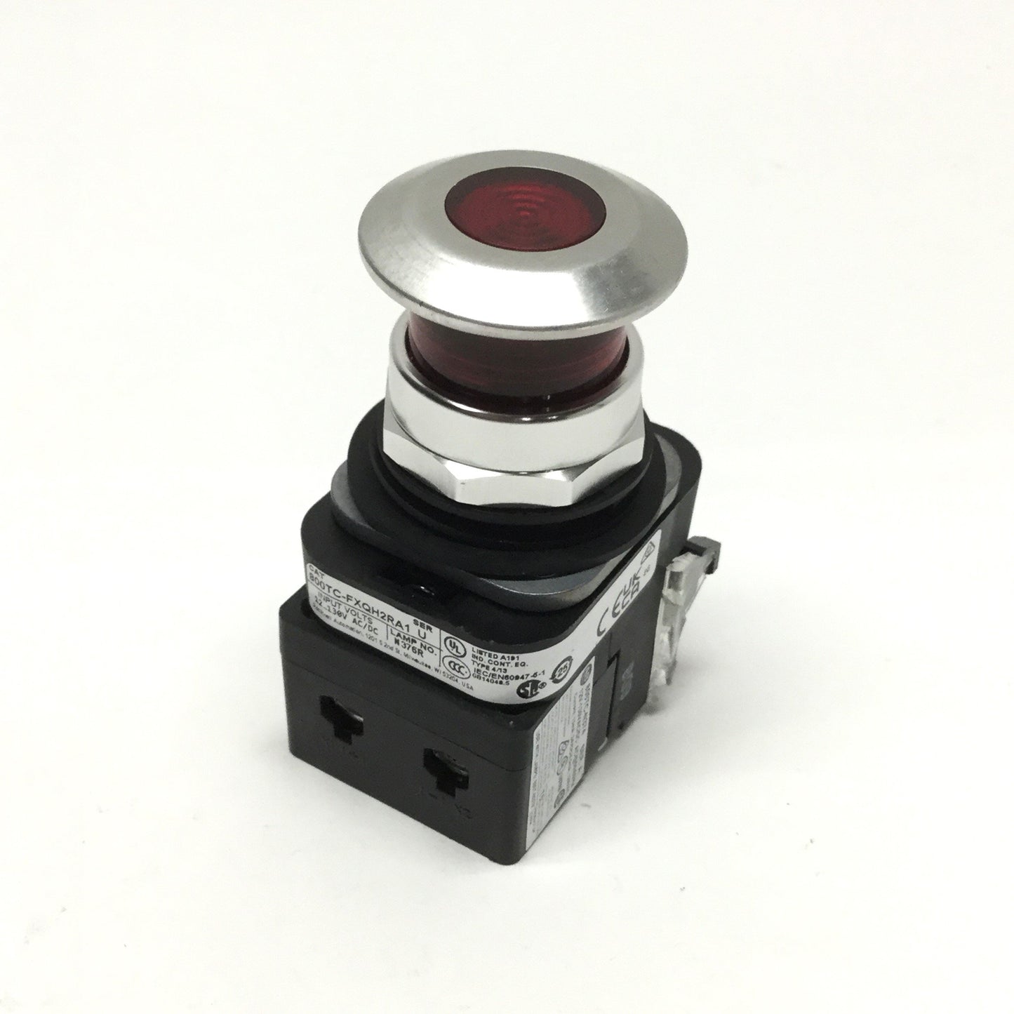 New – Open box Allen Bradley 800TC-FXQH2RA1 LED Illuminated Emergency E-Stop, Push/Pull 12-130V