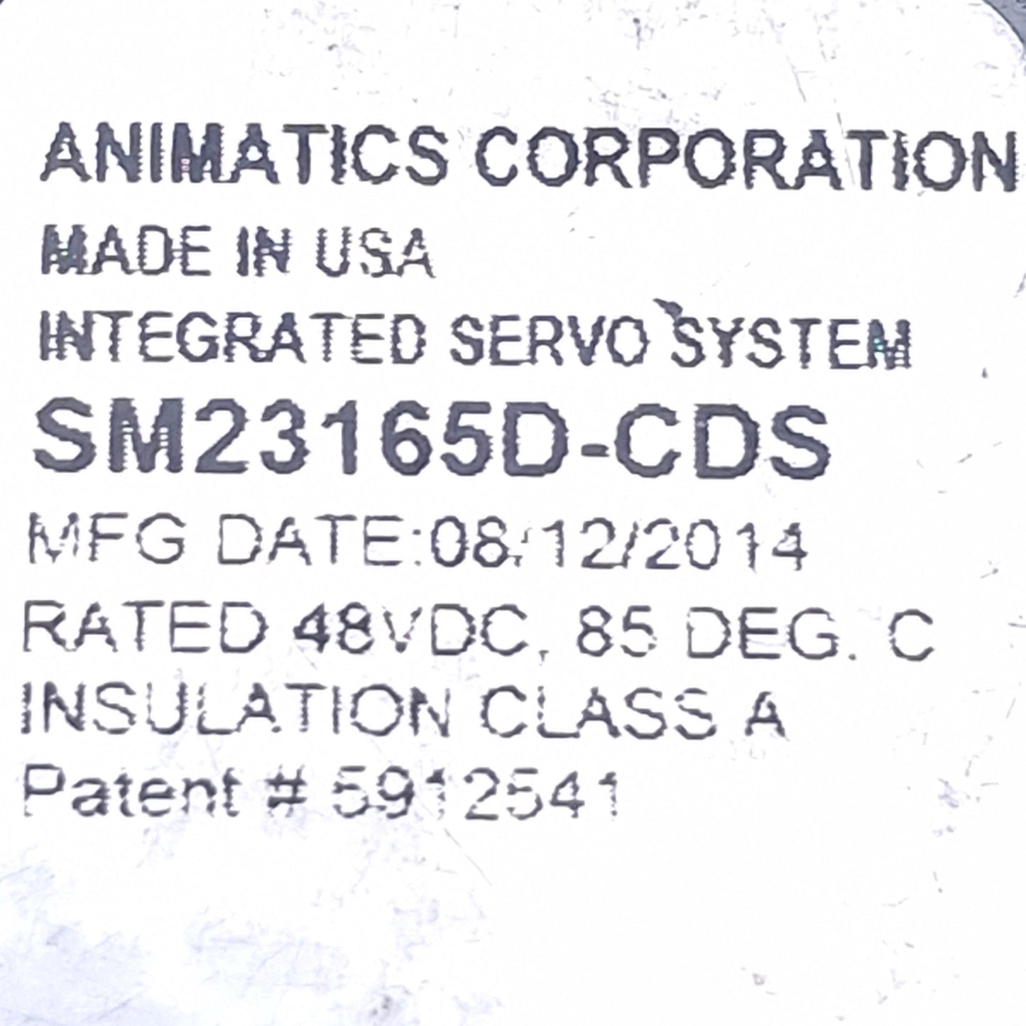 Used Moog Animatics SM23165D-CDS Class D-Style SmartMotor 48VDC, ø0.25in Shaft