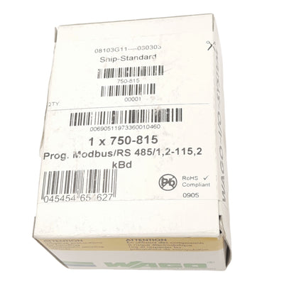 New Wago 750-815 Programmable Controller Modbus, 16-bit, RS485, 115.2kBd, 24VDC