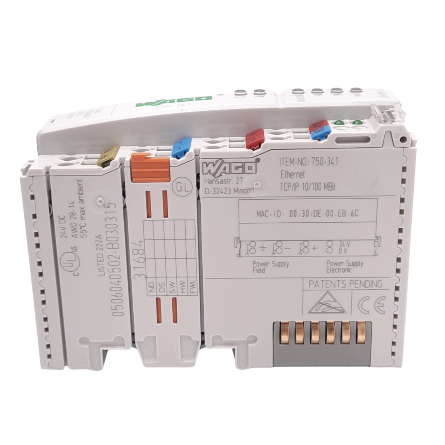 Used Wago 750-341 ETHERNET TCP/IP Fieldbus Coupler, 10/100MBit, RJ45, 24VDC