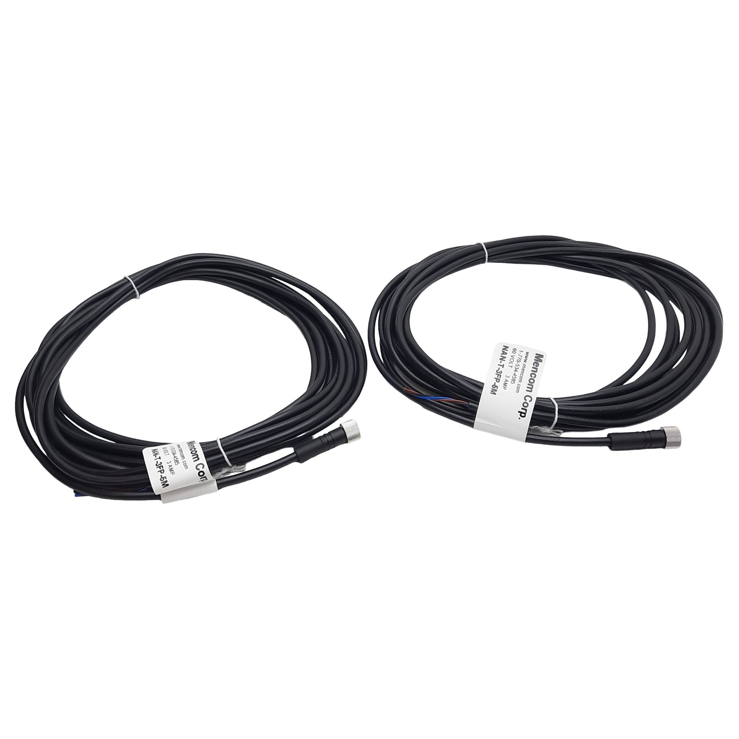 New Lot of 2 Mencom NAN-T-3FP-5M Cordset, 3-Pin M8 Female to Leads, 60VAC/VDC 3A, 5m