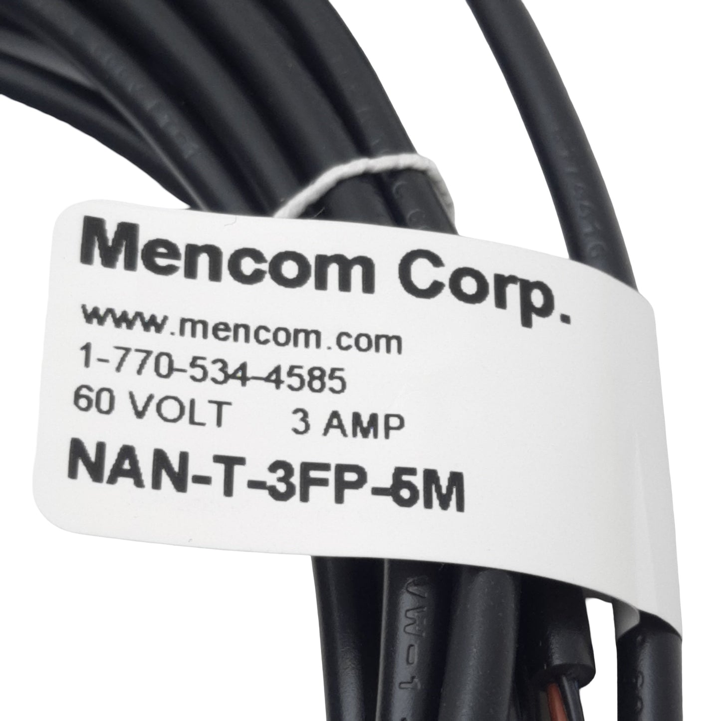 New Lot of 2 Mencom NAN-T-3FP-5M Cordset, 3-Pin M8 Female to Leads, 60VAC/VDC 3A, 5m
