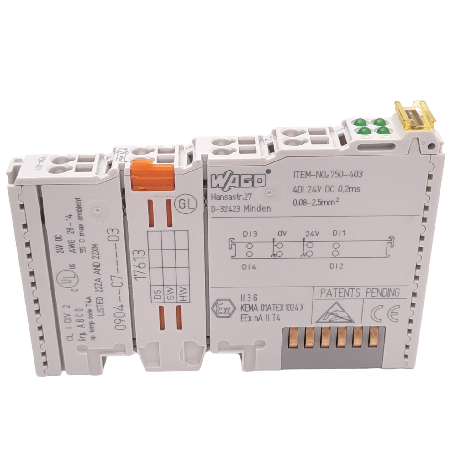 Used Wago 750-403 4-Channel Digital Input Module, 4DI, 24VDC, DIN Rail Mount