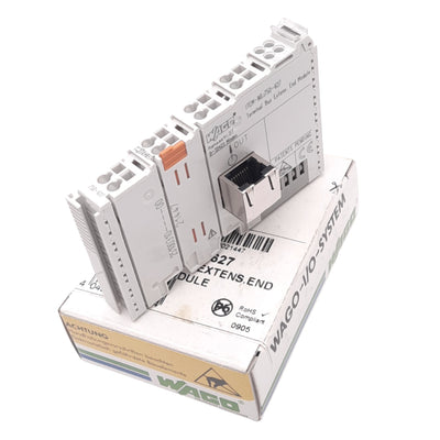 New Wago 750-627 Terminal Bus Extension End Module, RJ45, 5VDC, DIN Rail Mount