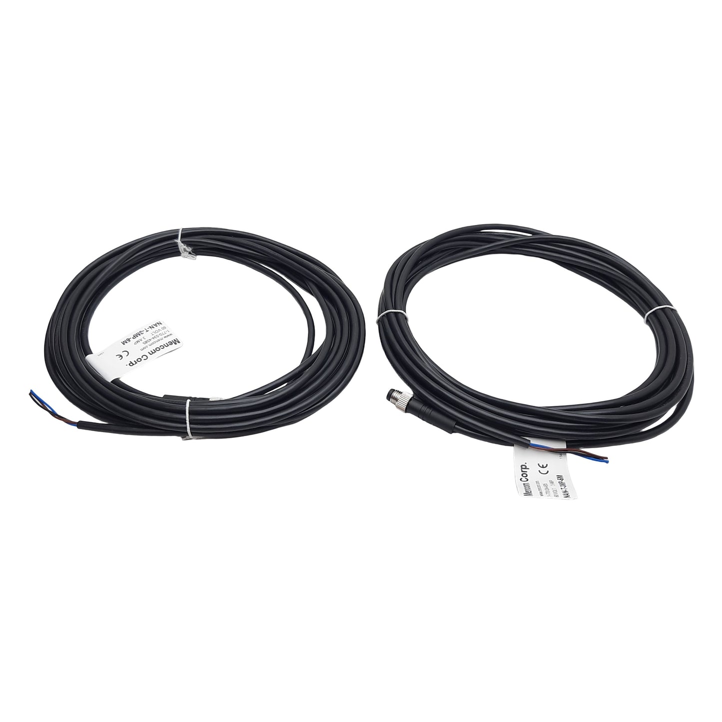 New Lot of 2 Mencom NAN-T-3MP-5M Cordset, 3-Pin M8 Male to Leads, 60VAC/VDC 3A, 5m