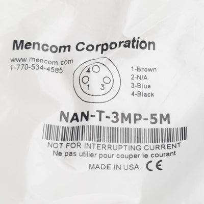 New Lot of 2 Mencom NAN-T-3MP-5M Cordset, 3-Pin M8 Male to Leads, 60VAC/VDC 3A, 5m