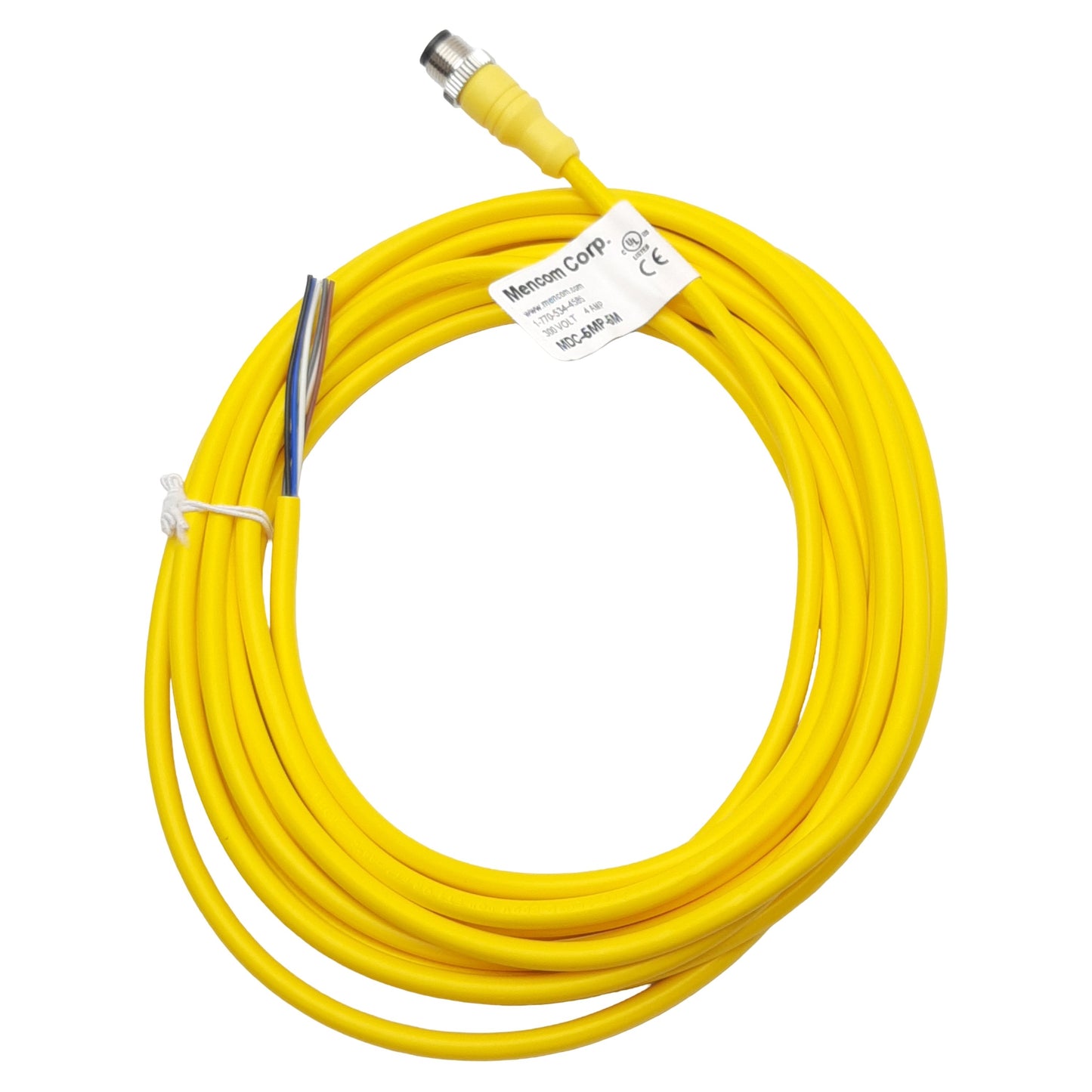 New Mencom MDC-5MP-5M Cordset, 5-Pin M12 Male to Flying Leads, 300VAC 4A, 5m