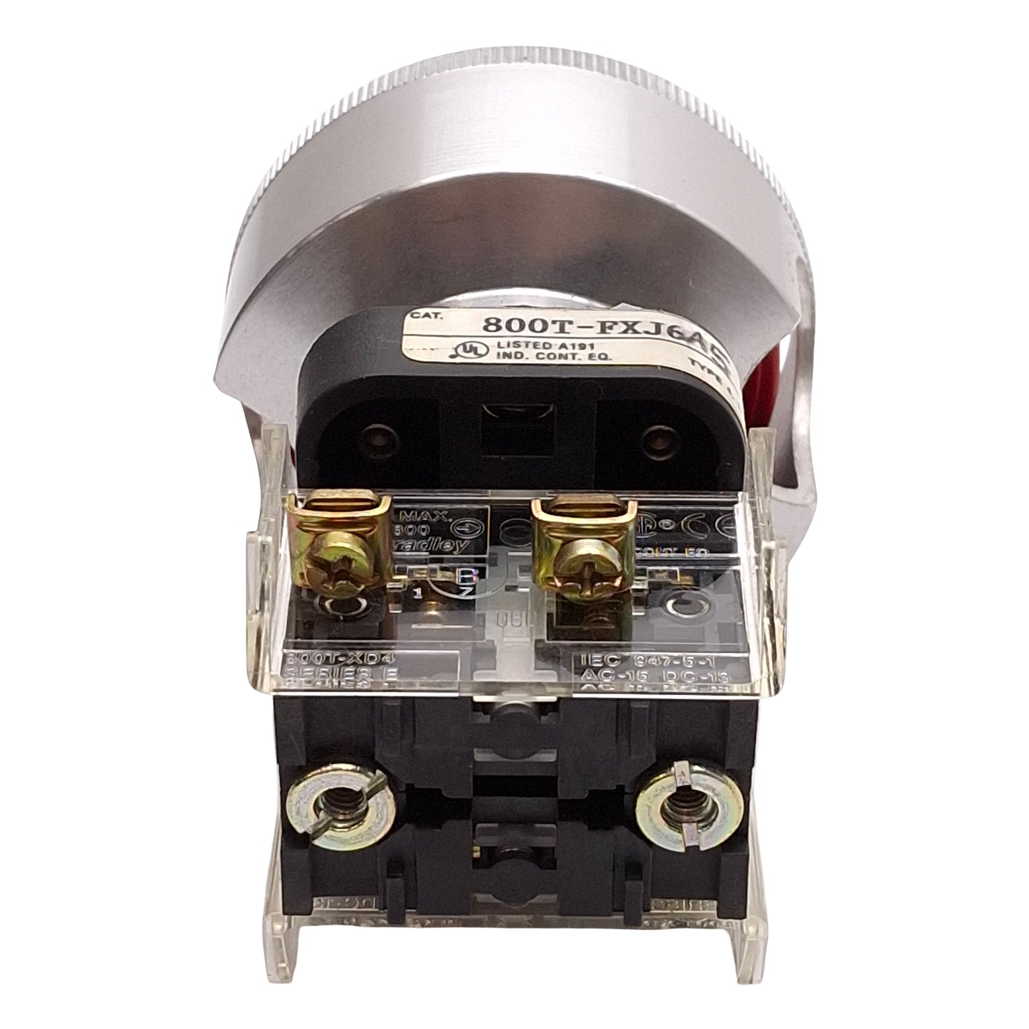 Used Allen Bradley 800T-FXJ6A5 Red Mushroom Head Push-Pull Button w/ Guard, 2NCLB