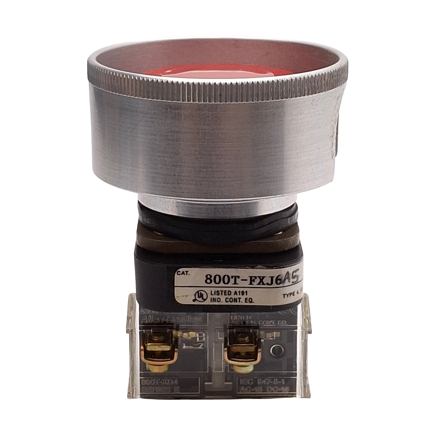 Used Allen Bradley 800T-FXJ6A5 Red Mushroom Head Push-Pull Button w/ Guard, 2NCLB