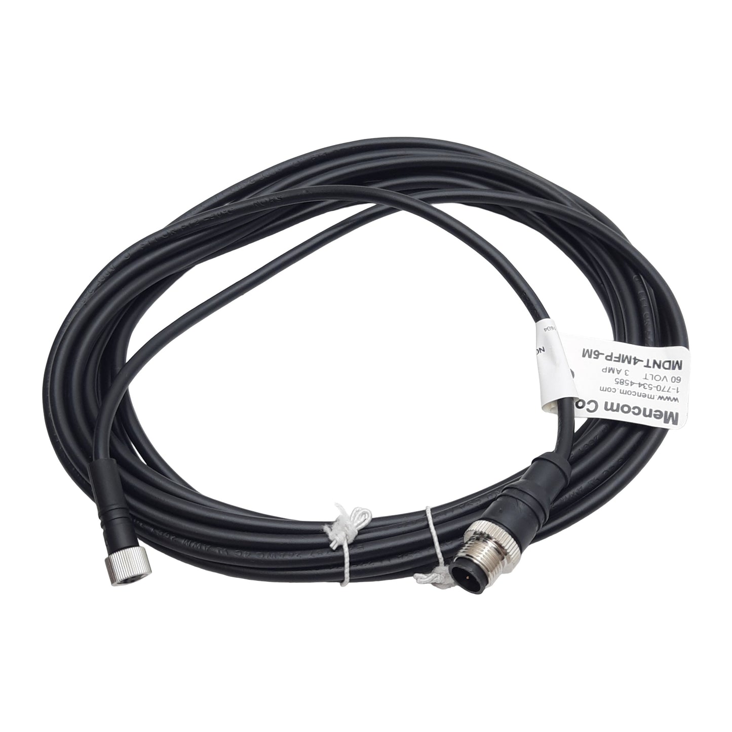 New Mencom MDNT-4MFP-5M Cordset, 4-Pin M12 Male to 4-Pin M8 Female, 60VAC/DC 3A, 5m