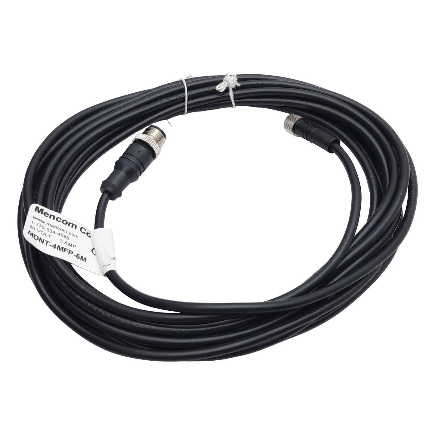 New Mencom MDNT-4MFP-5M Cordset, 4-Pin M12 Male to 4-Pin M8 Female, 60VAC/DC 3A, 5m