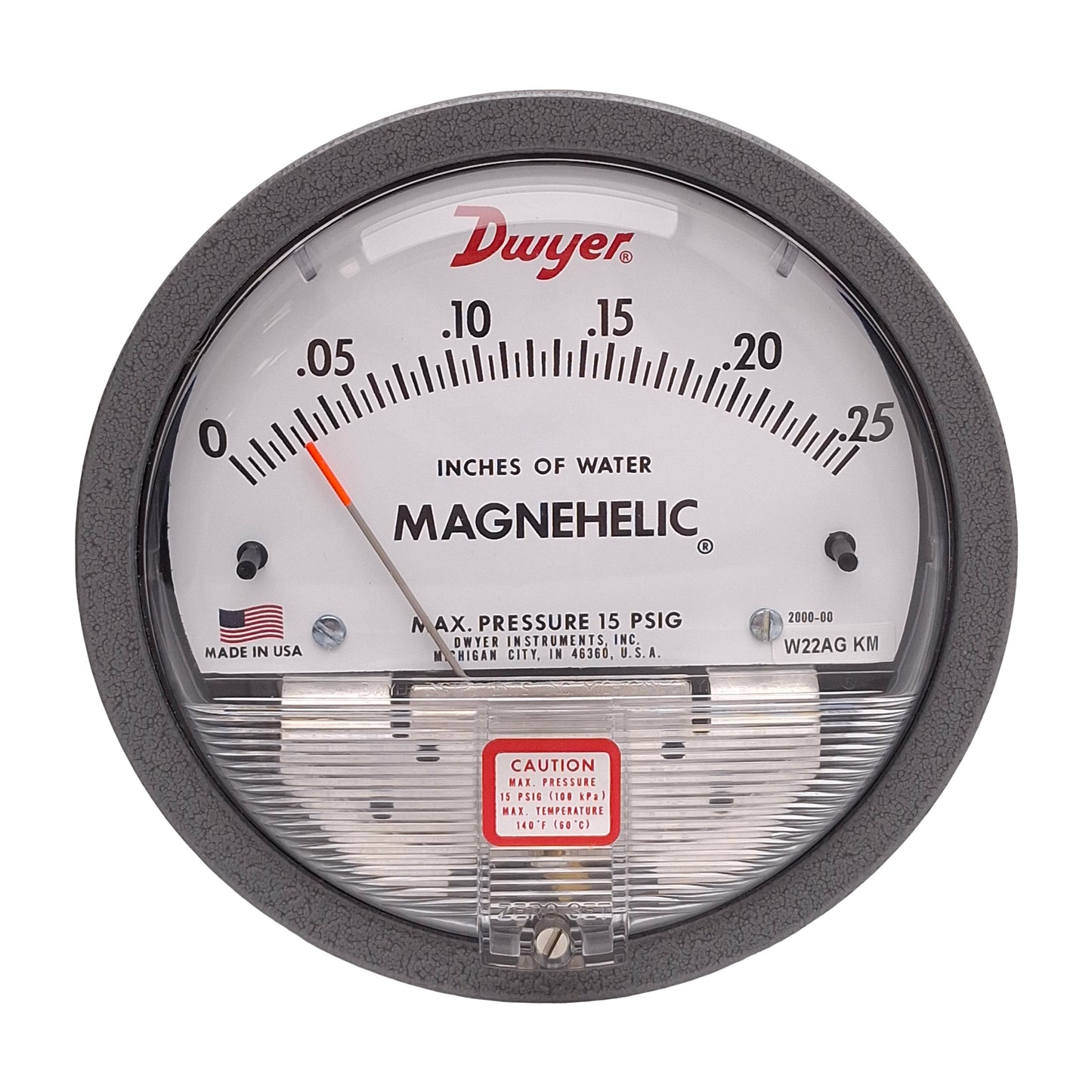 Used Dwyer 2000-00 Differential Pressure Gauge, 0.0.25in Water, 15PSIG, 1/8in NPT