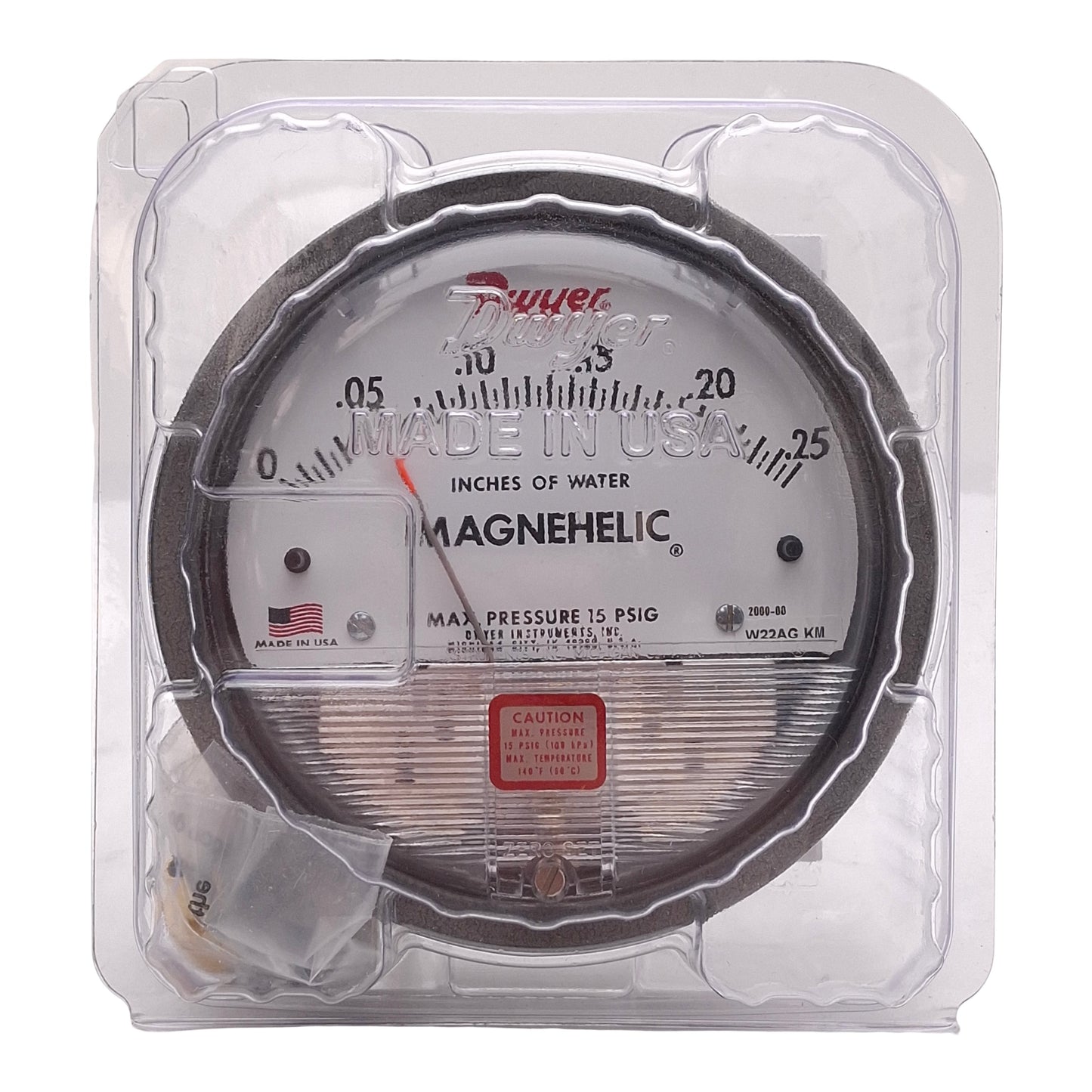 Used Dwyer 2000-00 Differential Pressure Gauge, 0.0.25in Water, 15PSIG, 1/8in NPT