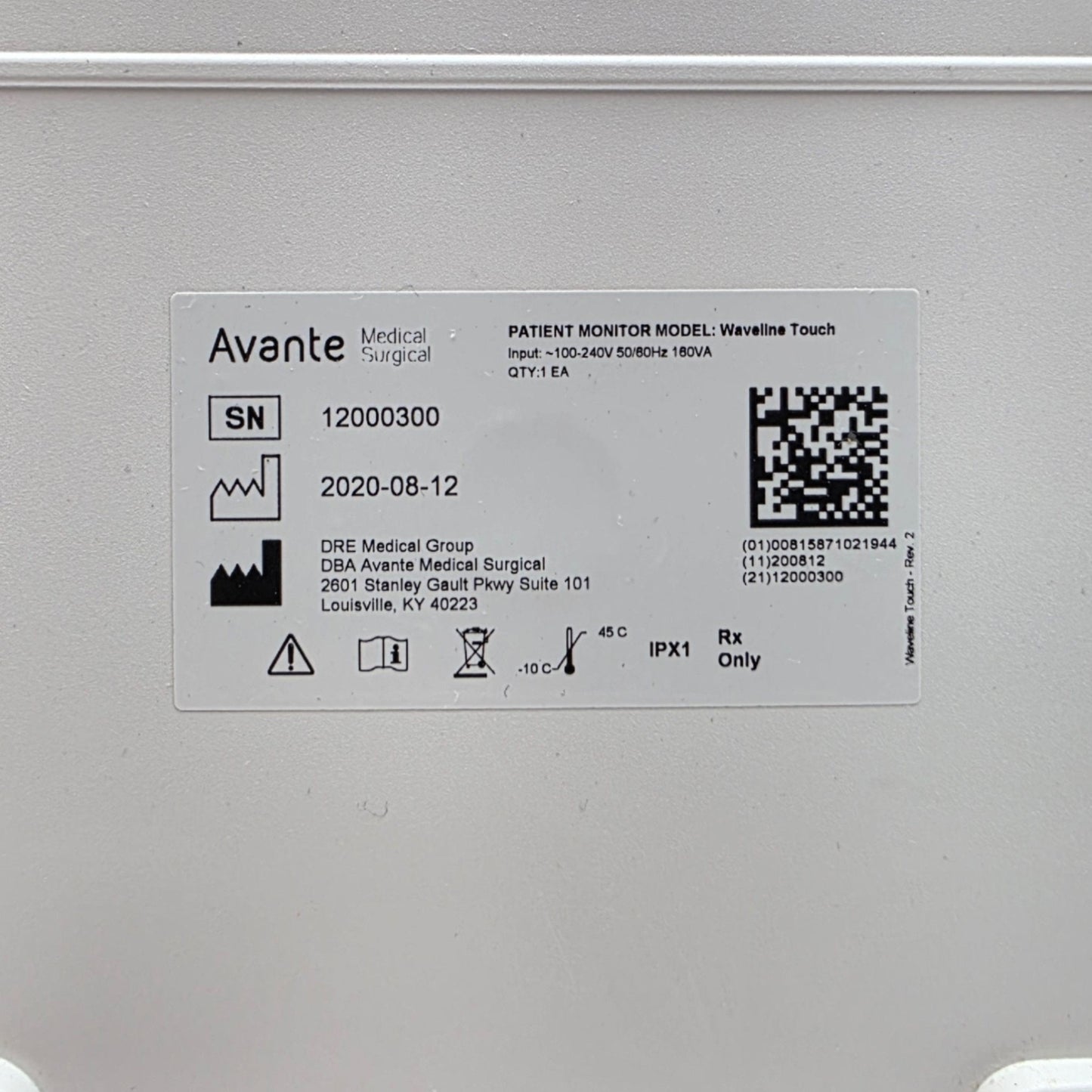 Used Avante DRE Waveline Touch Patient Monitor 12.1" Screen, 8-Channel, 100-240VAC