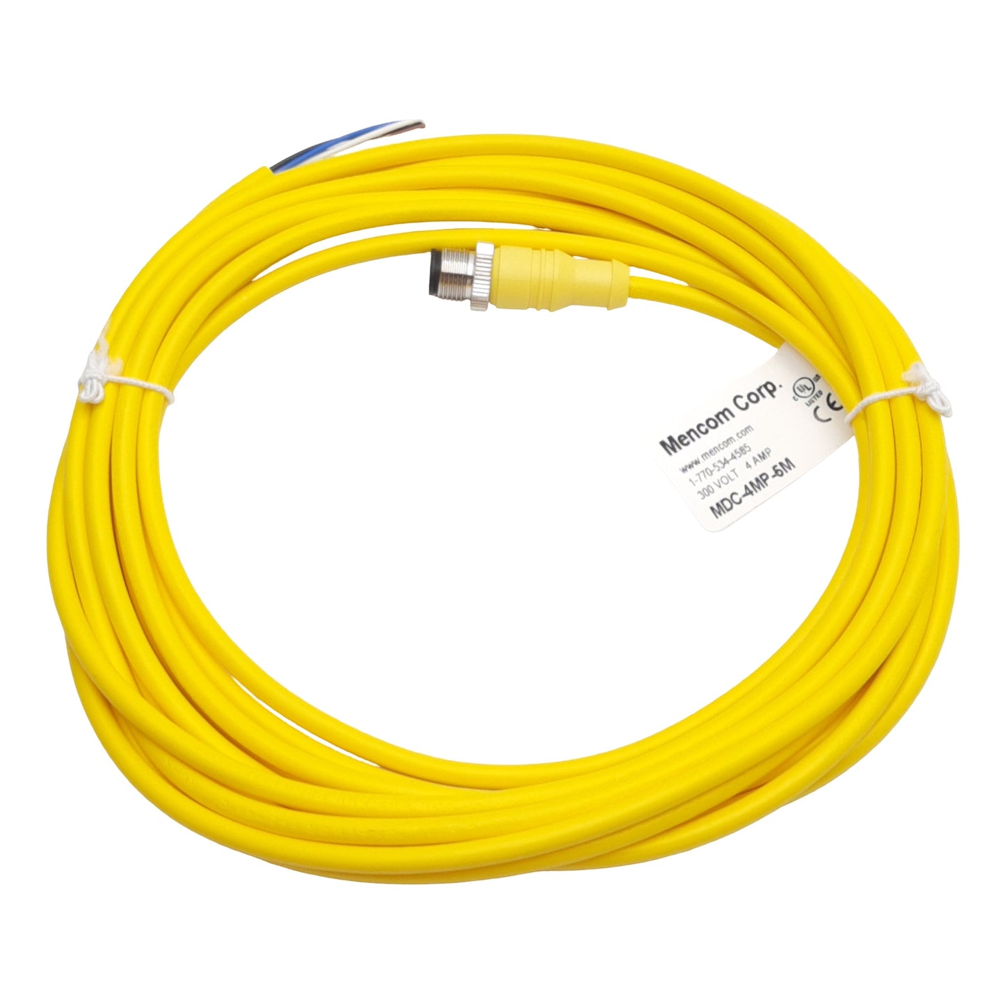 New Mencom MDC-4MP-5M Cordset, 4-Pin M12 Male to Flying Leads, 300VAC/VDC 4A, 5m