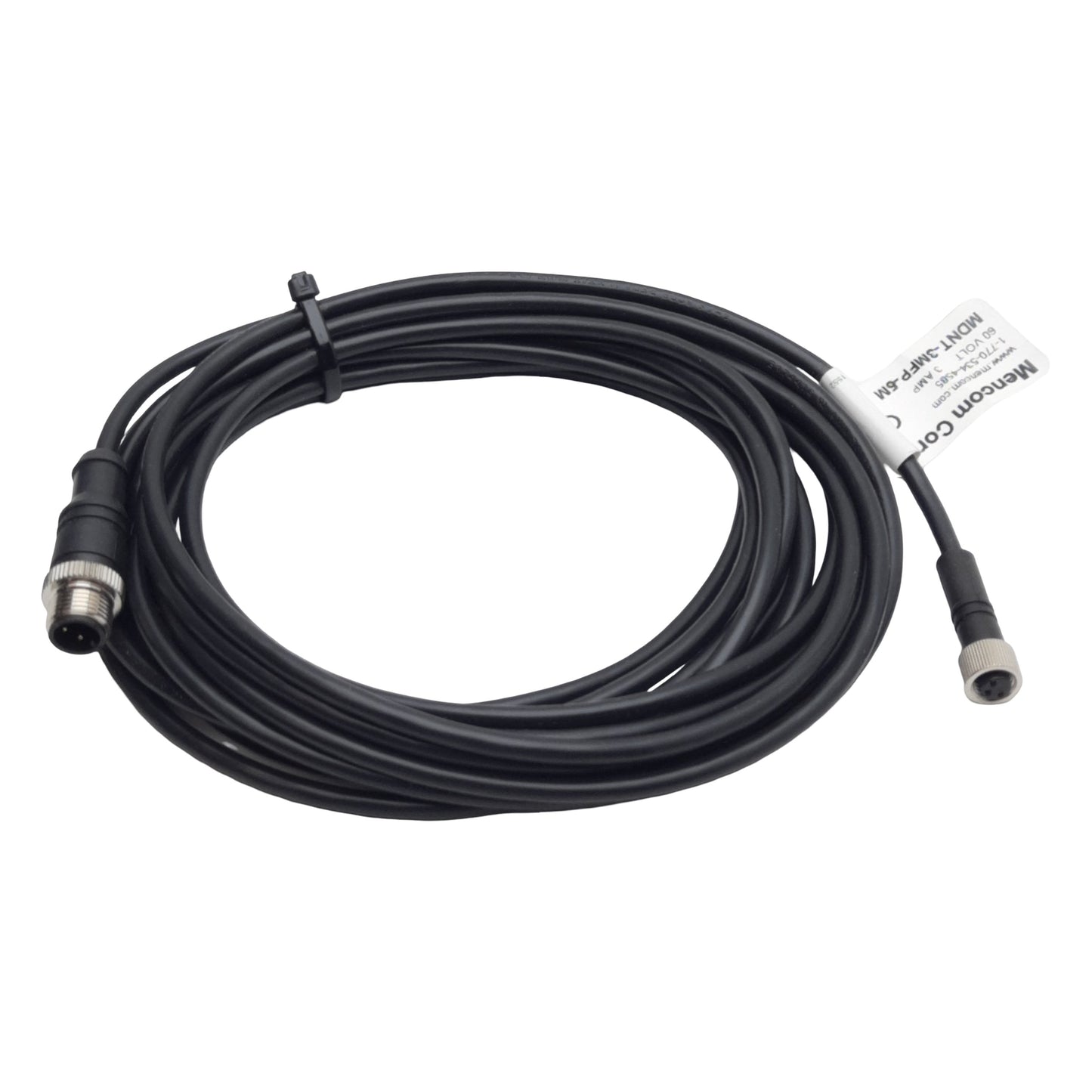 Used Mencom MDNT-3MFP-5M Cordset, 3-Pin M12 Male to 3-Pin M8 Female, 60VAC/VDC 3A, 5m