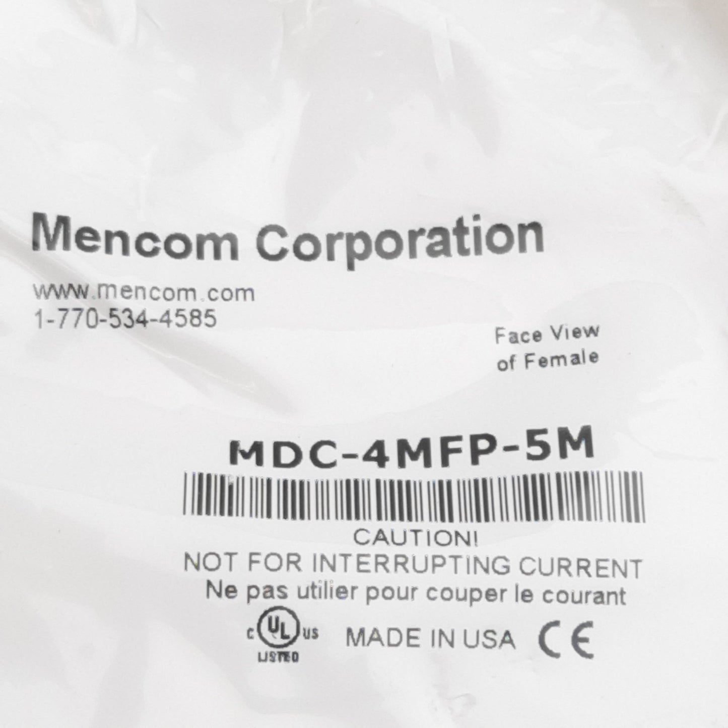 New Mencom MDC-4MFP-5M Cordset, 4-Pin M12 Male to Female, 300VAC/VDC 4A, 5m
