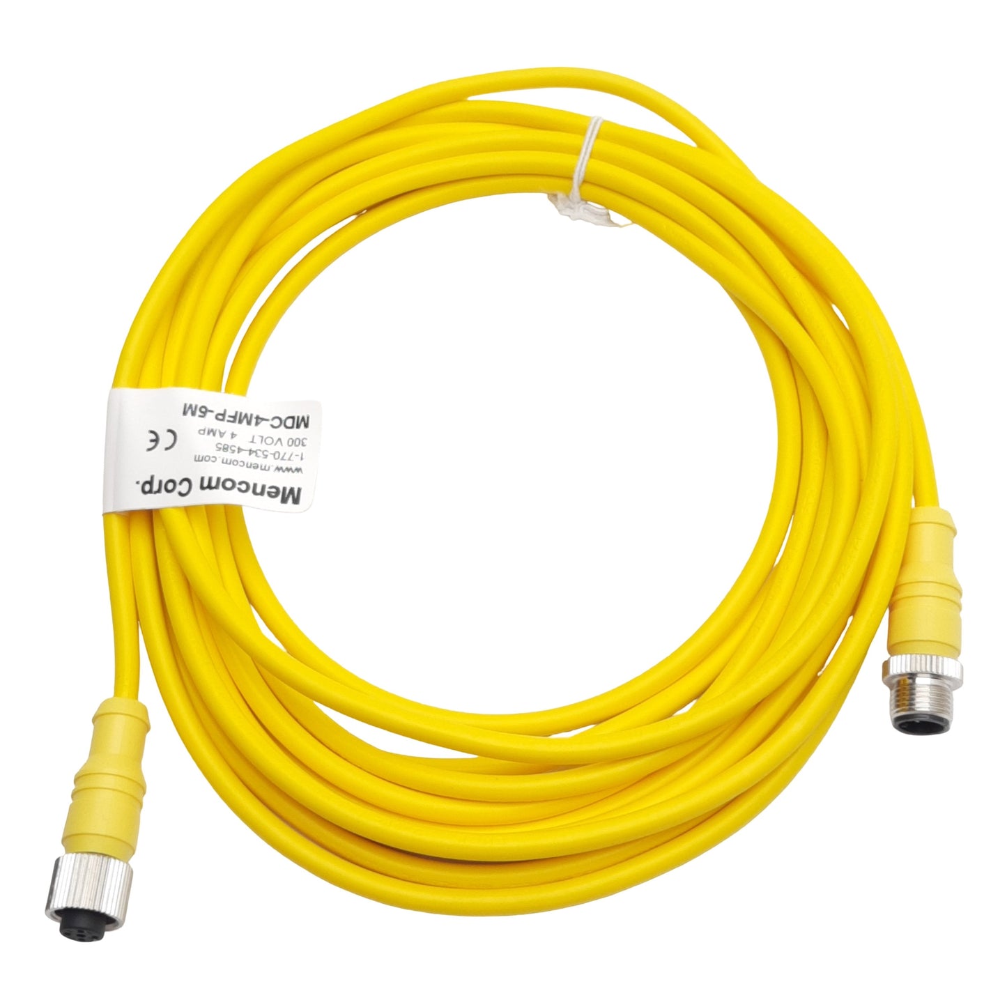 New Mencom MDC-4MFP-5M Cordset, 4-Pin M12 Male to Female, 300VAC/VDC 4A, 5m