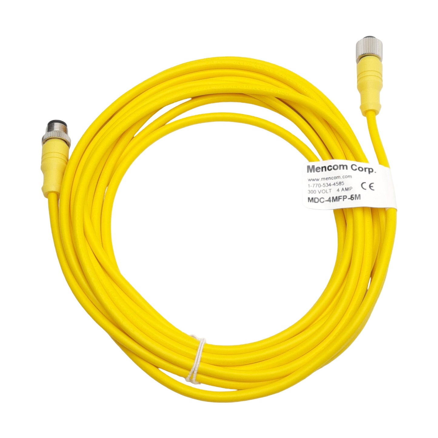 New Mencom MDC-4MFP-5M Cordset, 4-Pin M12 Male to Female, 300VAC/VDC 4A, 5m